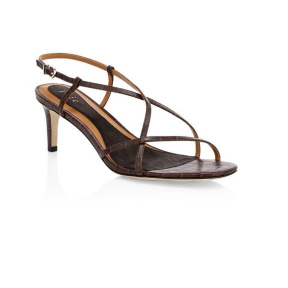 Joie brown Malou Croc-Embossed Leather Slingback Sandals size 6 36 kitten heel - Picture 1 of 10